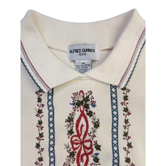 Alfred Dunner Mistletoe Embroidered L/S Polo Sweater Women's Petite Size Med VTG - Picture 3 of 7
